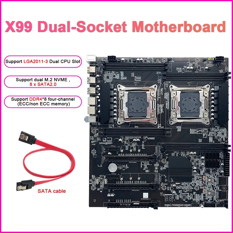 

X99 Dual-Socket Mining Motherboard LGA2011-3 Dual CPU DDR4 Memory Slots 8X SATA2.0 NVME M.2 Desktop Server Motherboard