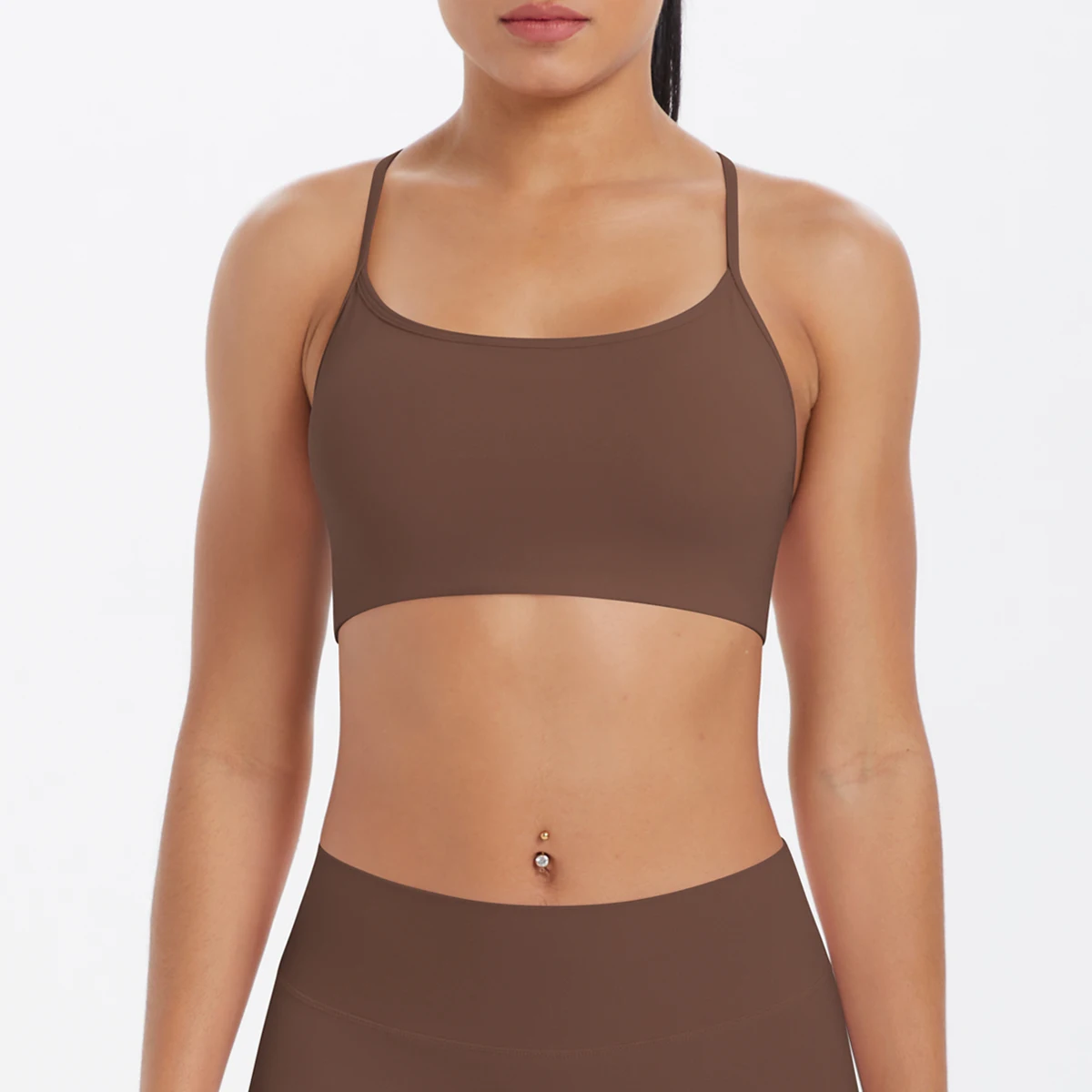 Tanktop für Damen, Yoga-BH, Yoga-Unterwäsche mit Brustpolster, einfarbig, schöner Rücken, Kreuz-BH, stoßfestes Workout-Top für Fitness und Laufen. – Detail 5