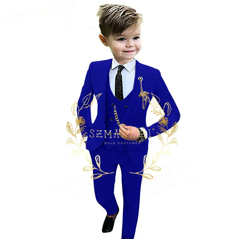 Formal Beige Boys Suit 3 Piece Party Wedding Tuxedo Child Jacket Pants Vest Custom Made Kids Costume 3-16 years old