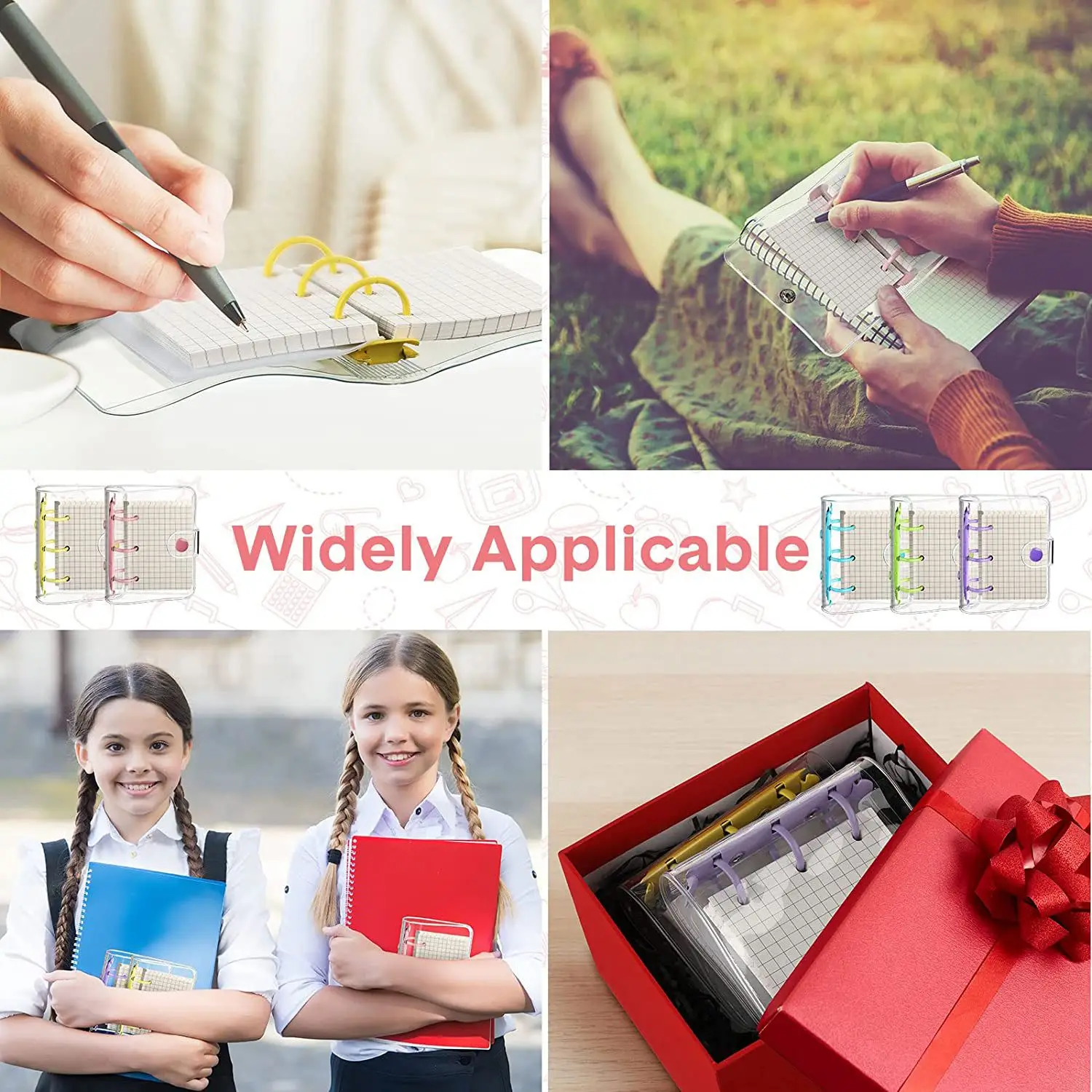 

AED7-5, мини-прозрачные 3-кольцевые чехлы для переплета с внутренней бумагой, сумки для хранения этикеток, наклейки, карманы для переплета