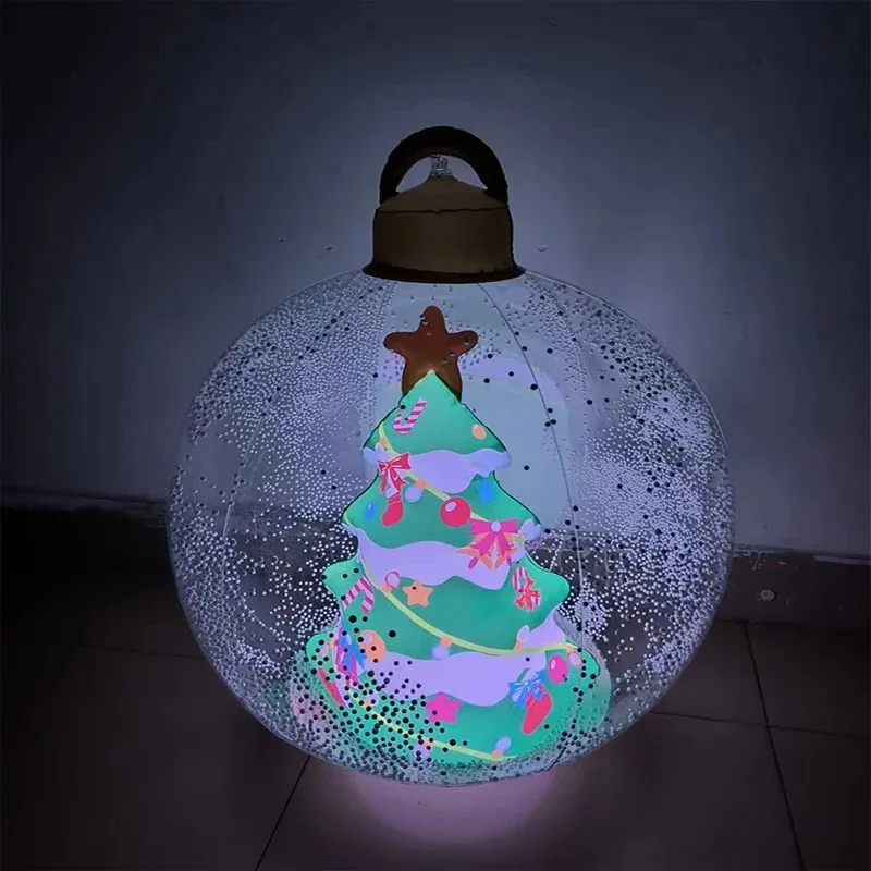 60cm Outdoor LED Christmas Inflatable Decorated Ball PVC Transparent Giant Big Large Balls Xmas Tree Decorations Toy Ball 2024