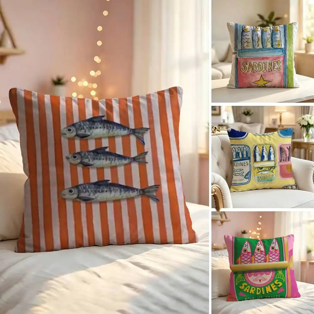 Sardines Color F-Fish Pillow Case Sofa Living Room for Bedroom Headboard Backrest Cushion Square Nap Time