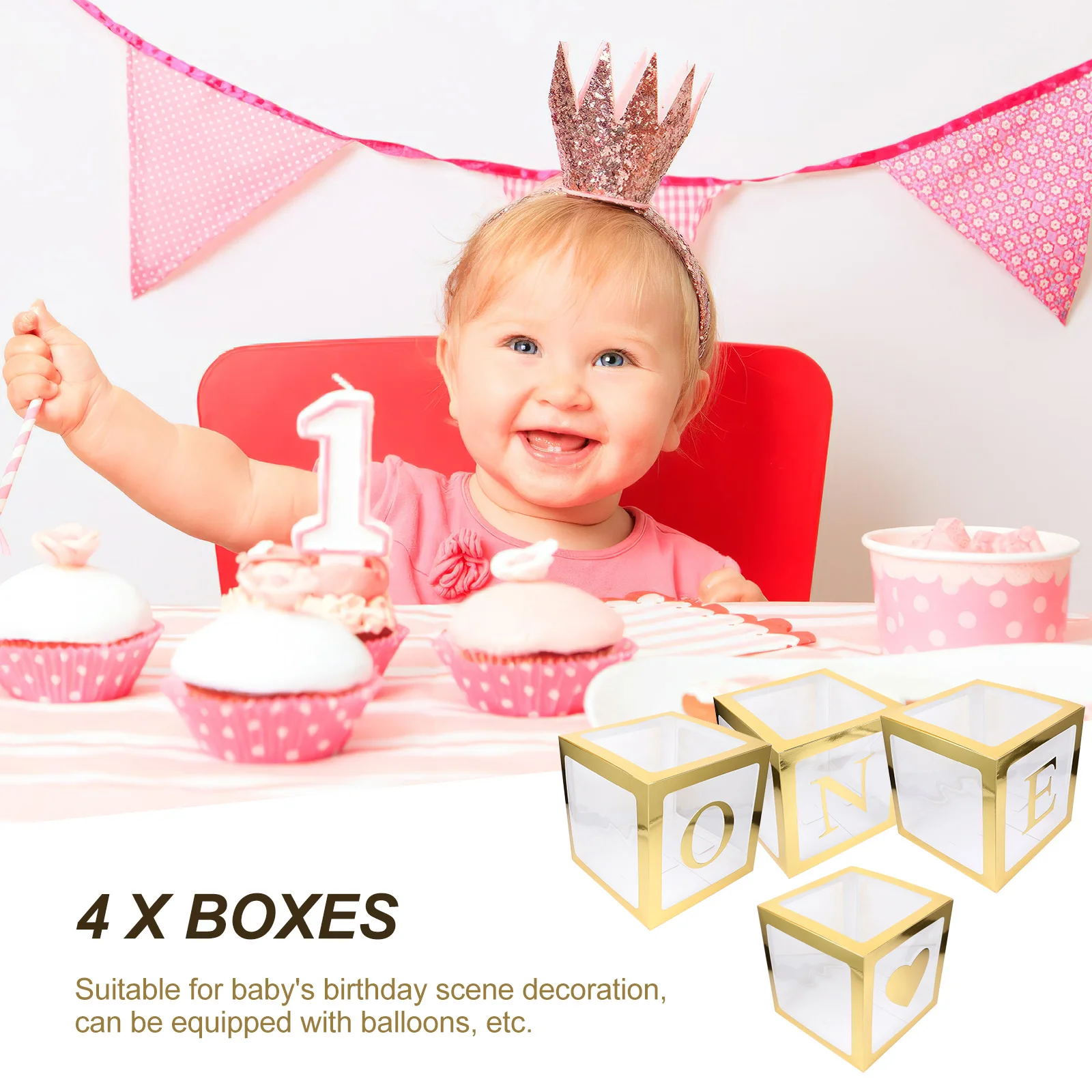 

4Pcs Birthday Balloon Boxes Paper One Letter Baby Shower Photo Prop Party Decoration First Birthday Balloon Box