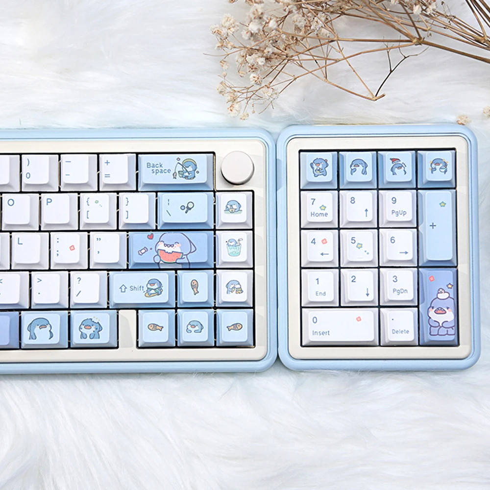 USLION 131Keys Cherry Profile PBT Keycaps Cartoon Shark Korean Japanese English Customized  Gaming Mechanical Keyborad Key Caps