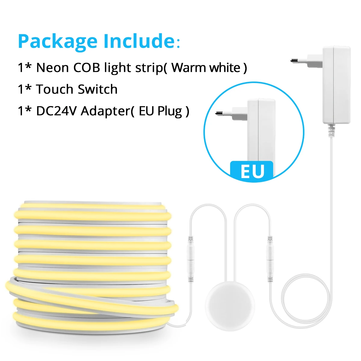 Solider Silikon-COB-Neonlichtstreifen IP65 Wasserdicht mit Dimmbarem Touch-/Handbewegungssensor-Schalter, DC24V für Schlafzimmer/Küche