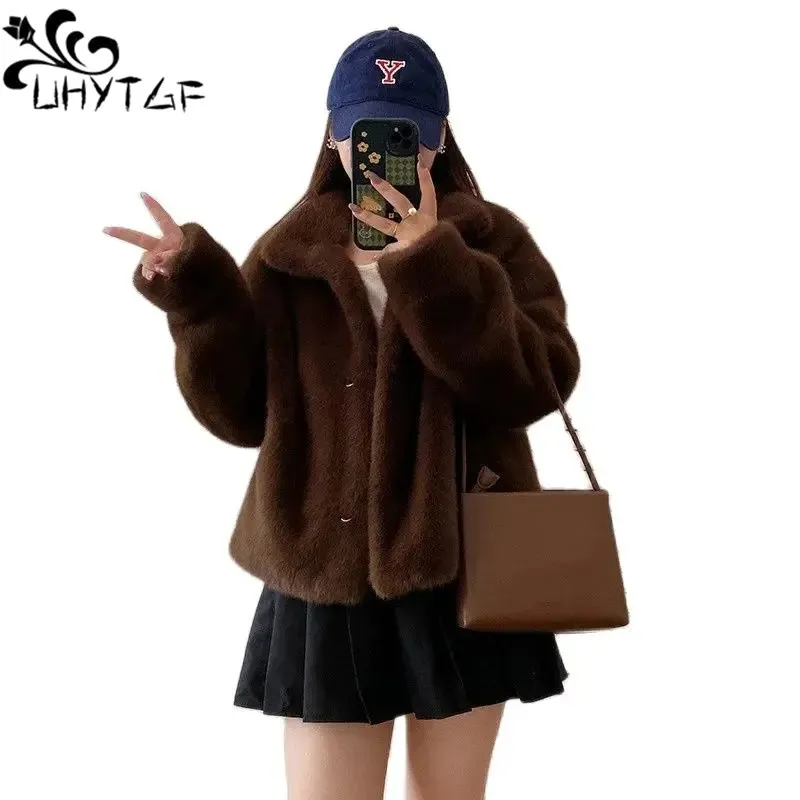 

Winter Luxury Mink Fur Jacket Womens Button Pocket Casual Short Fluffy Fur Coats Female Long Sleeve Korean Ladies Outerwear 2894