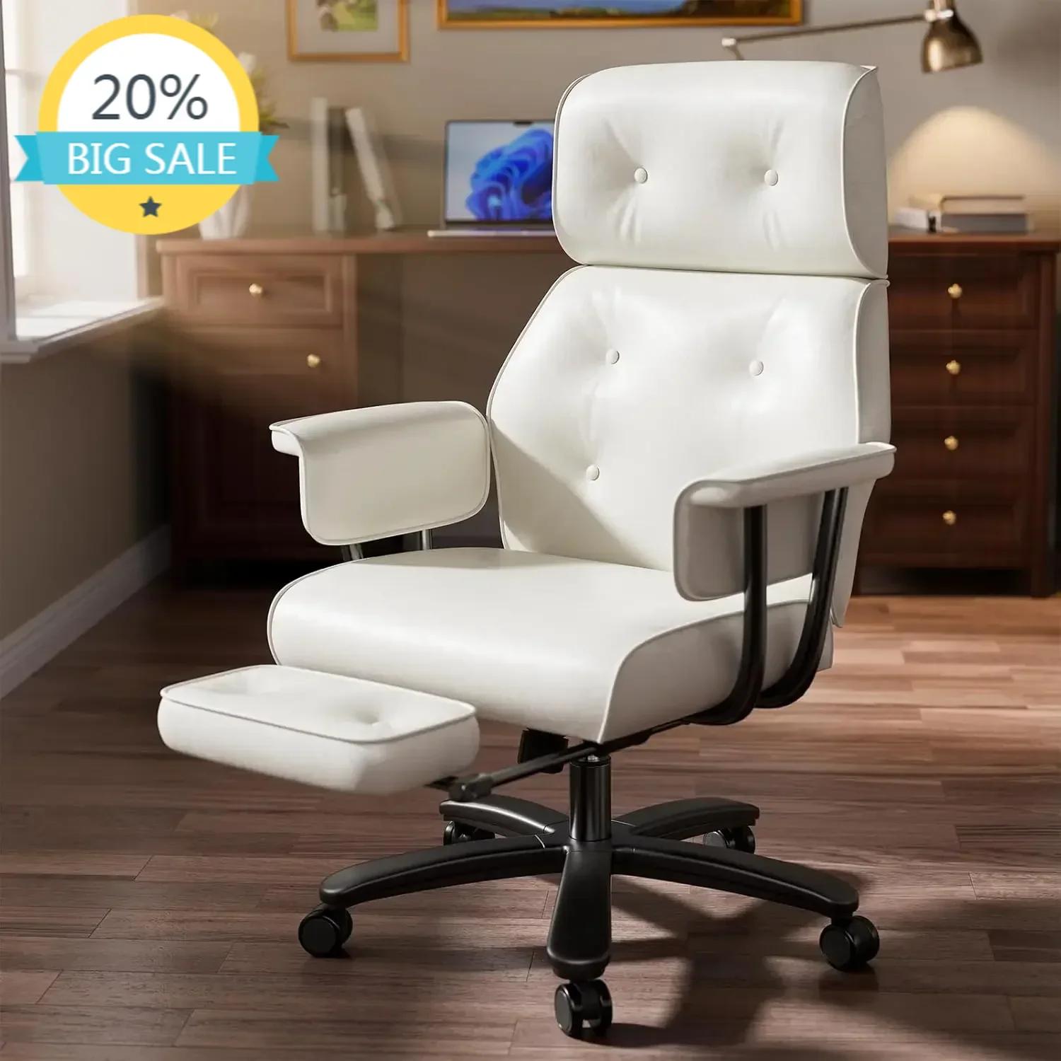 

Reclining Office Chair with Footrest, Big and Tall Office Chair 400lbs Wide Seat