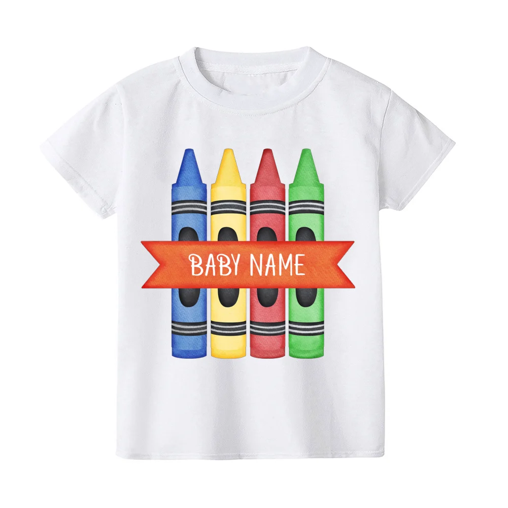 Personalized Kids Back To School Shirt Custom Name Toddler School T-Shirt Boy Girl Crayon Clothes First Day of School Shirt Gift