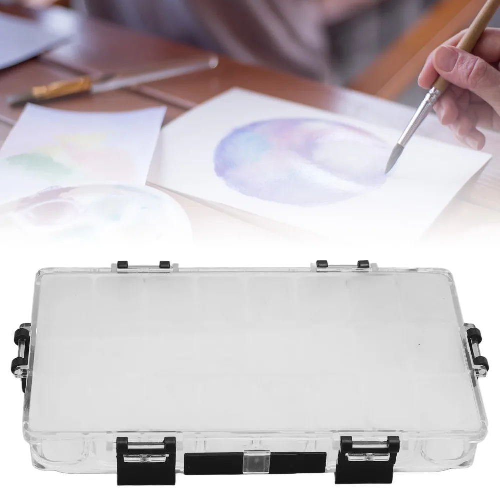 1pcs 24 Grids Watercolor Palette Box 6 Airtight Locks Leak Proof Paint Storage Box Paint Palette Case For Watercolor Painting