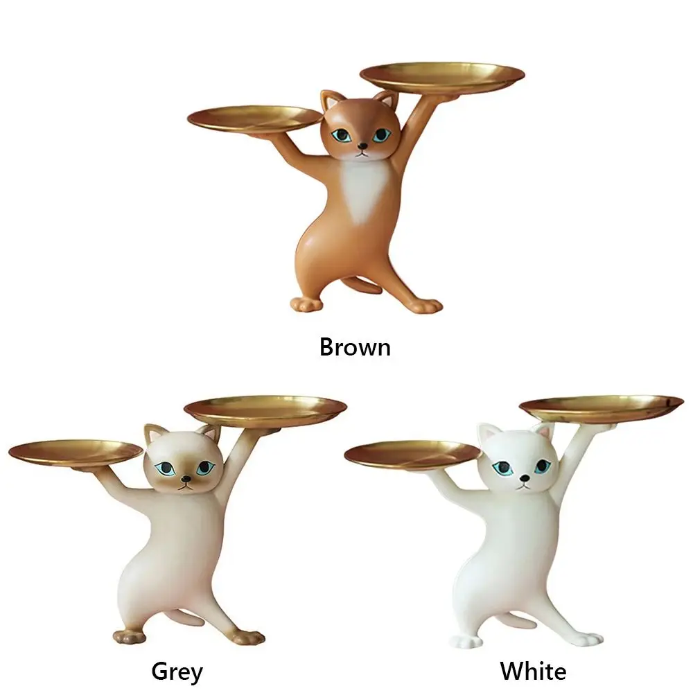 Multicolor Cat Support Tray Resin Desktop Ornament Storage Decorative Tray Whimsical Design Accessories Cartoon Cat Figurine