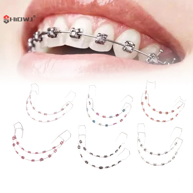 

1Pair Colorful Temporary Tooth Decoration w/ Metal Wires Metal Bracket And Orthodontic Ligature Ties Dental Decorations