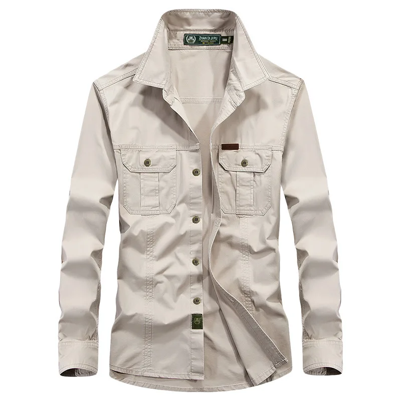 

Spring Autumn Cotton Men's Long Sleeve Shirt Loose Casual Workwear Multi-Pocket Thin Shirt Shacket