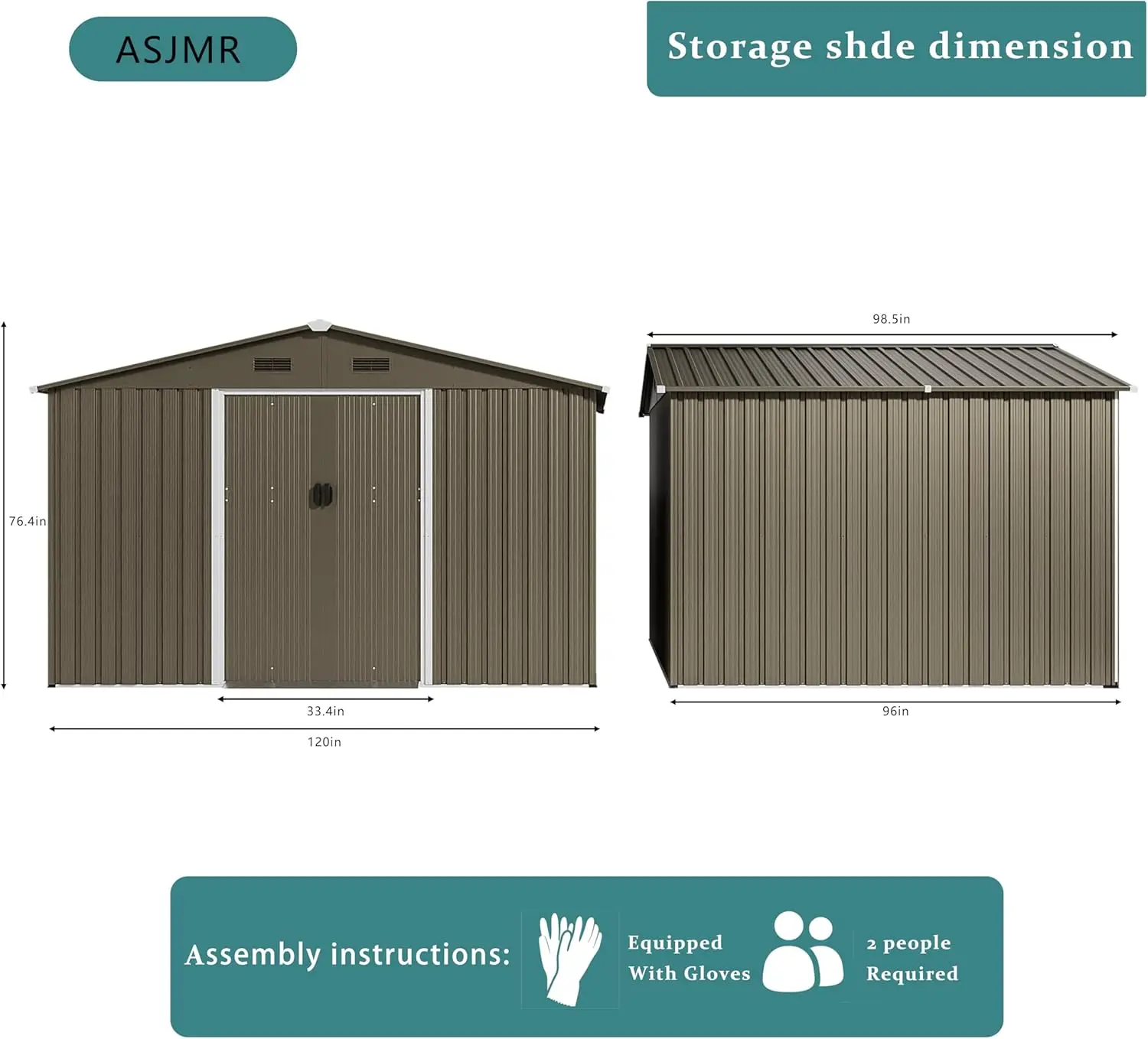 Outdoor Storage shed, Waterproof Lockable Door Metal Tool shed with Sliding Door and Ventilation, Gardening Tool Storage Room