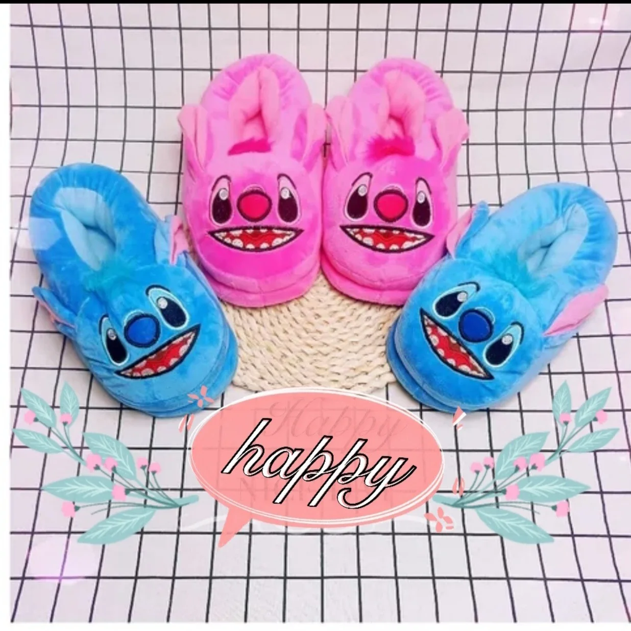 28cm Smile Stitch Home Anime Slipper Cartoon Winter Warm Indoor Plush Stuffed Home Shoes Birthday Gifts