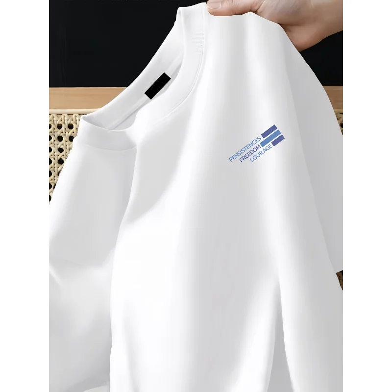 Herren Heavy-Duty 100% T-Shirt - Lässiger Rundhalsausschnitt, Kurzarm, Standardversion, Sommer-Outdoor-Sport-T-Shirt, mit der Aufschrift „Freedom“.