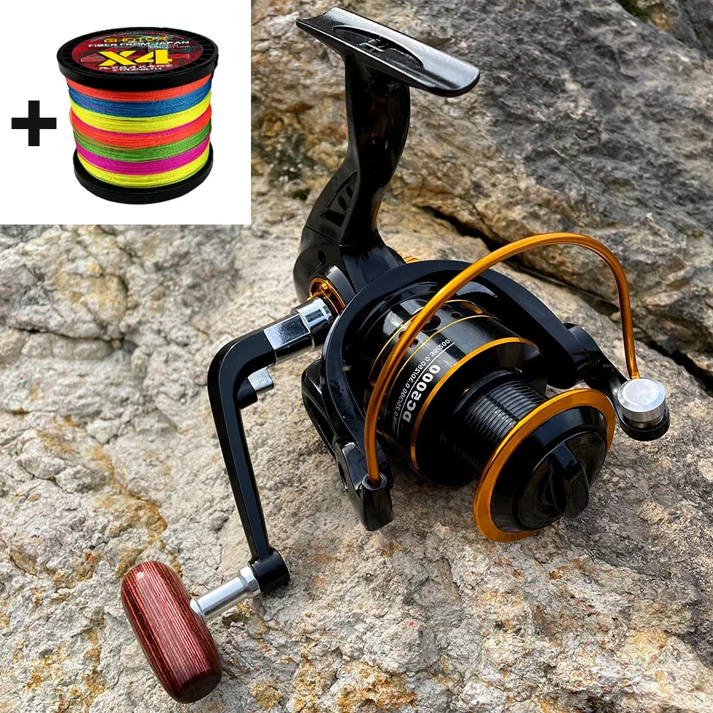 Ultralight 1000 2000 3000 5000 6000 7000 Series Fishing Reel Spinning High Speed 5.2:1 Metal Spoon Wooden Grip Strong Durable