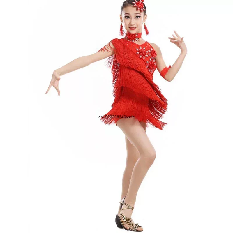 Vestido moderno dança latina para meninas, vestido samba, vestido dança de salão, competição dancewear, trajes de dança infantis