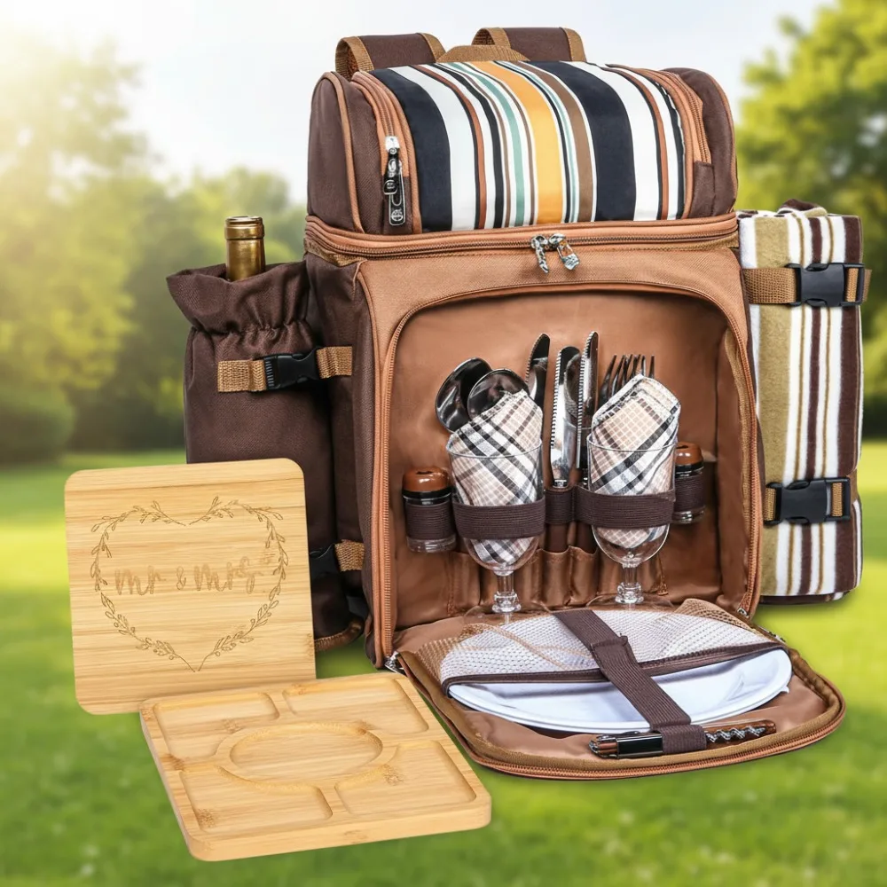 

2-Person Picnic Backpack with Blanket & Charcuterie Boards - Perfect Couple Gifts for Wedding Engagement