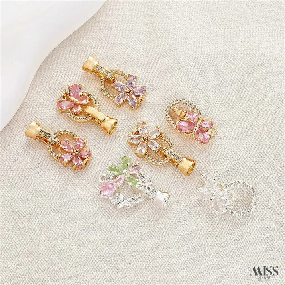 

14K Gold Color Plating 18K Real Gold Zirconium Butterfly Flower Ending Connection Buckle DIY Pearl Bracelet Necklace Accessories