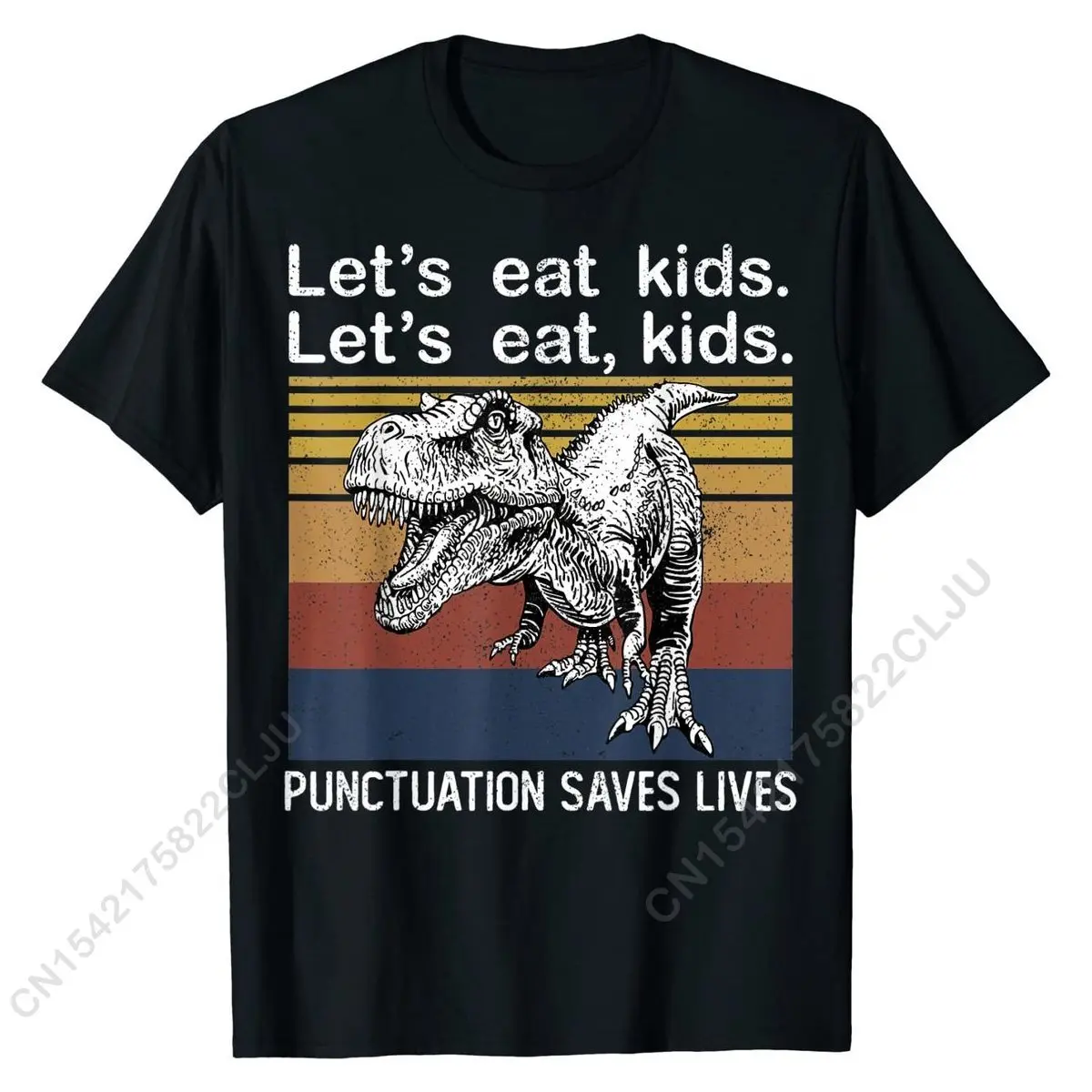 Let's Eat Kids Punctuation Saves Lives Funny Grammar T-Rex T-Shirt Fashion Men's Top T-shirts Cosie T Shirt Cotton Street