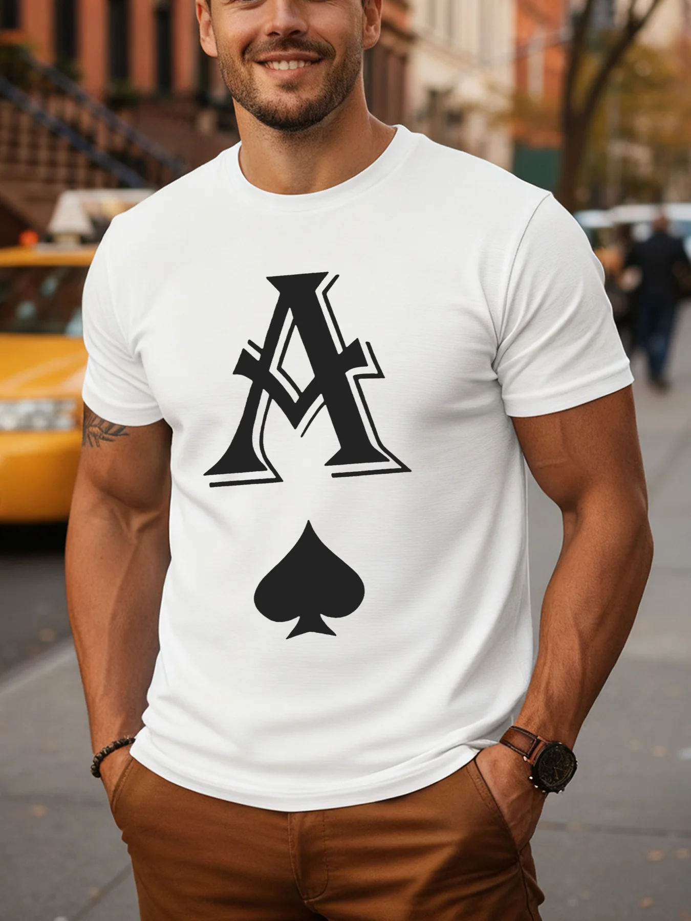 Men'S Poker Ace Of Spades Graphic Tee - Comfortable And Breathable Summer Shirt Featuring Spade Design, Washable And Slightly St