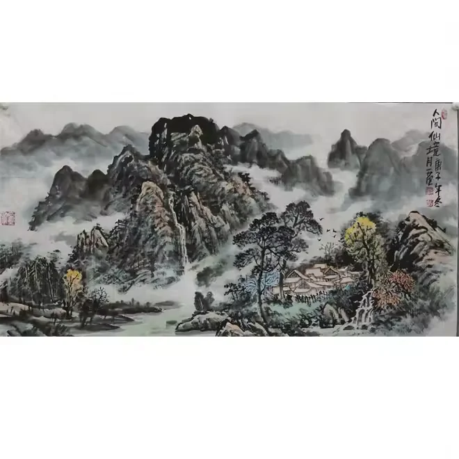 Hand painted new Chinese landscape painting hotel lobby decoration hanging painting corridor porch background wall painting