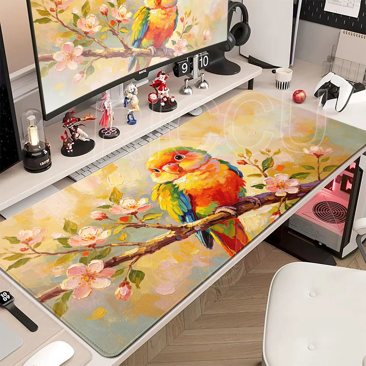 Oil Painting Cute Parrot Mouse Pad Gamer Speed Gaming E-Sports Exqusite Large Rubber Anti-slip