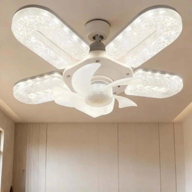 Minimalist Crystal Ceiling Fan Lights Home Decoration Bedroom Dormitory E27 Screw LED Fan Lamps Remote Control Dimming Kitchen