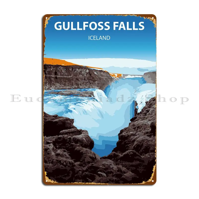 Gullfoss Falls Iceland Art Metal Signs Garage Cave Wall Plaque Printing Club Tin Sign Poster