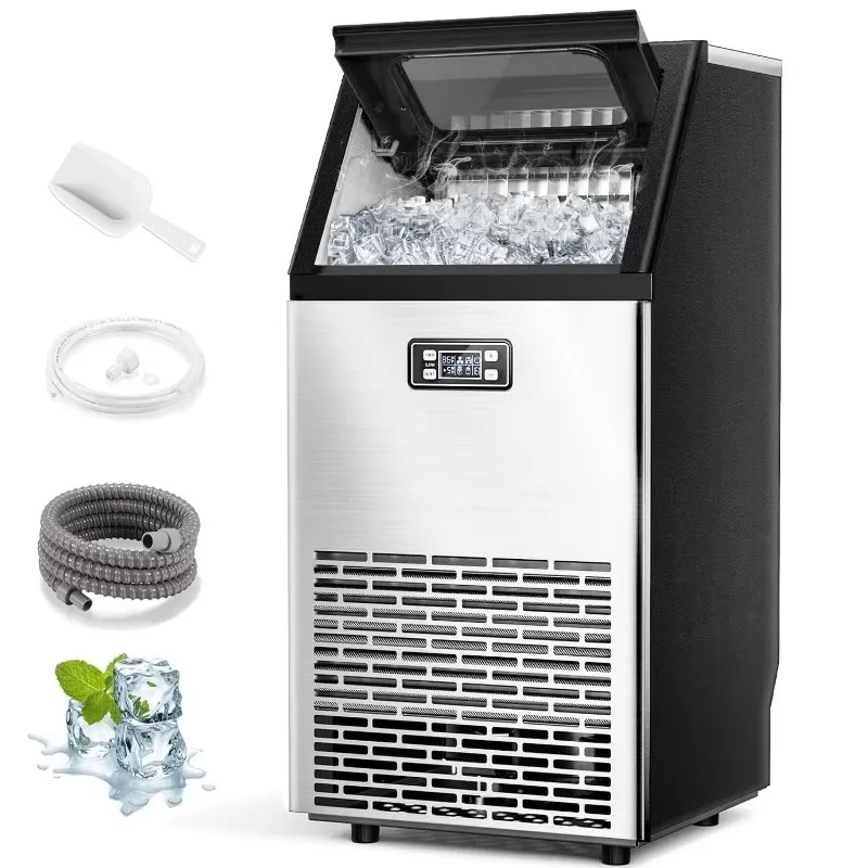 Commercial Ice Machine,100 lbs/Day, with 24 Hour Timer,Ice Thickness Control,One Quick Self-Cleaning Function