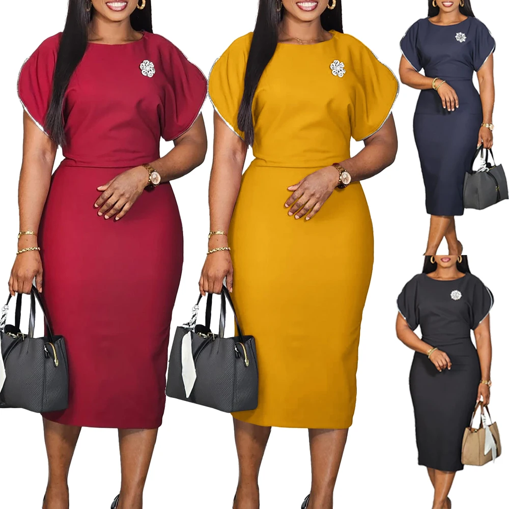 Vestido de mujer 2025 para iglesia elegante señoras verano ropa de oficina vestido Casual ceñido hasta la rodilla Color sólido vestido de tubo por debajo de la rodilla