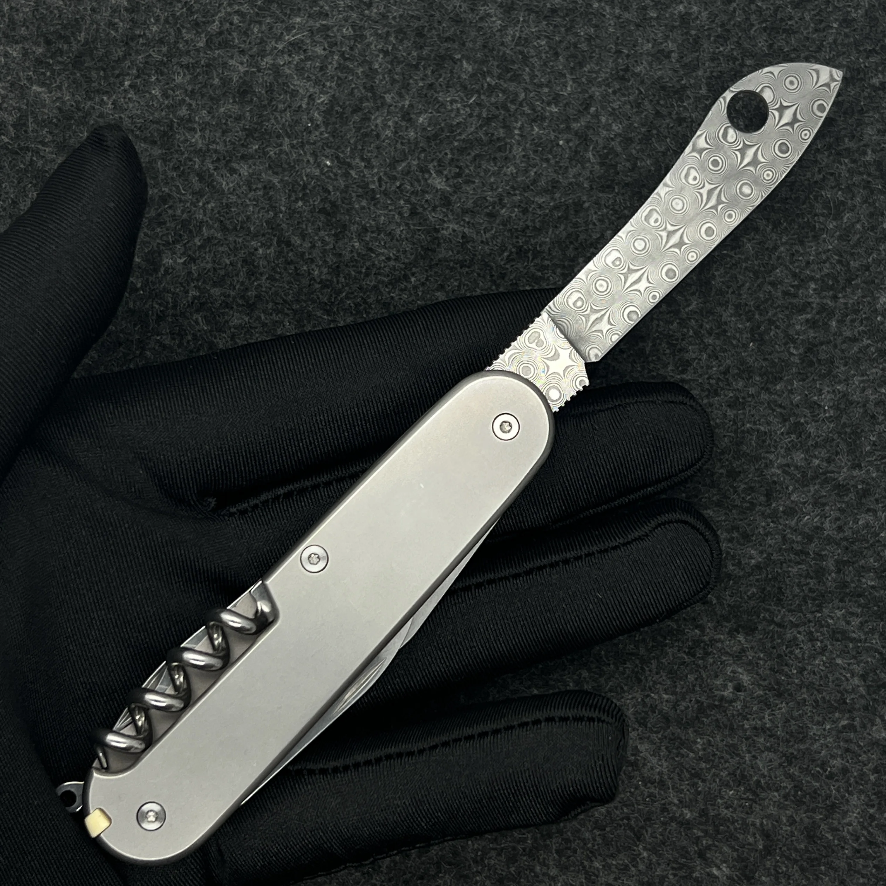 Damascus Steel Replacement Large Blade with Open hole For 91mm Victorinox Swiss Army Knife SAK Folding Knife DIY Accessories