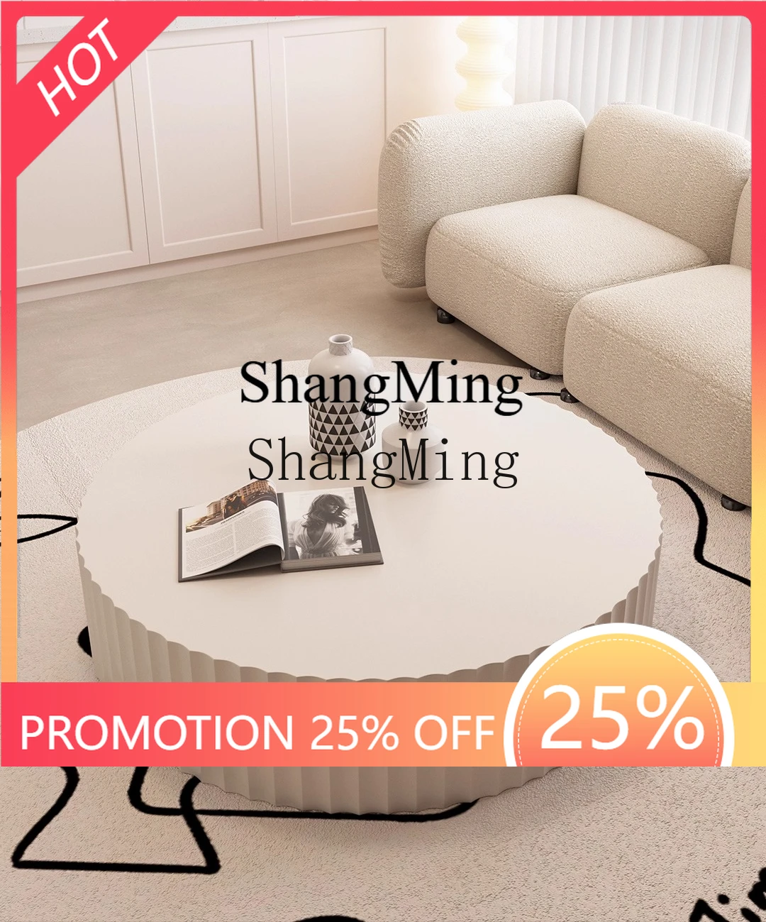 

FG good-looking cream wind coffee table retro gear coffee table round living room simple small table household