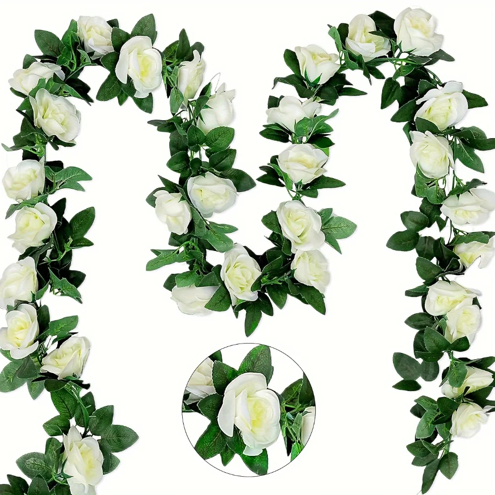 

10PCS Fake Rose Garland, 7.5Ft Artificial Vines Flowers Hanging Rose Vine for Wedding Office Arch Arrangement Decoration