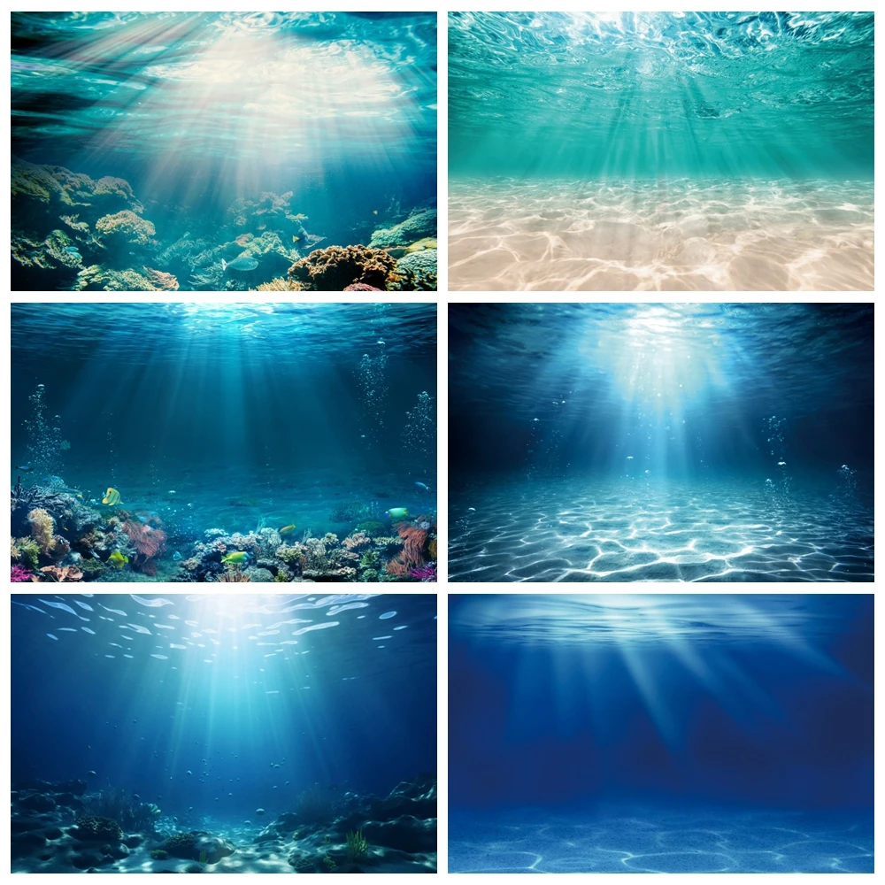 

Underwater World Seabed Photography Backdrop Ocean Undersea Sunlight Deep Blue Water Baby Birthday Decoration Photo Background