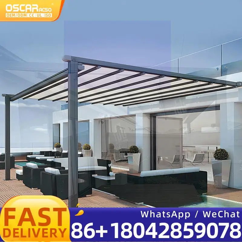 Motorized Folding Waterproof Retractable Patio Awning Canopy for Outdoor in Backyard Lawn Retractable Canopy Pergola