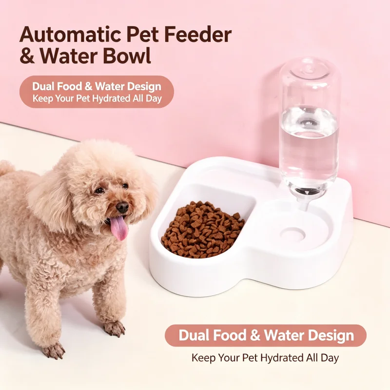 Dual-use Automatic Pet Feeder Water Bowl Moisture-proof Cat Dog Bowl Multifunctional Pet Drinking Feeding Dispenser Pet Supplies