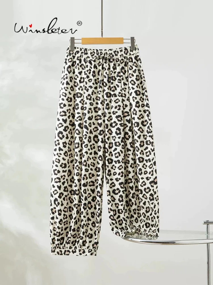 Winsleter-100%Spun Silk Elegant Trousers, Elastic Waist Leopard, Women Comfortable Casual Bloomers Pants, 2026 Autumn B69070CC