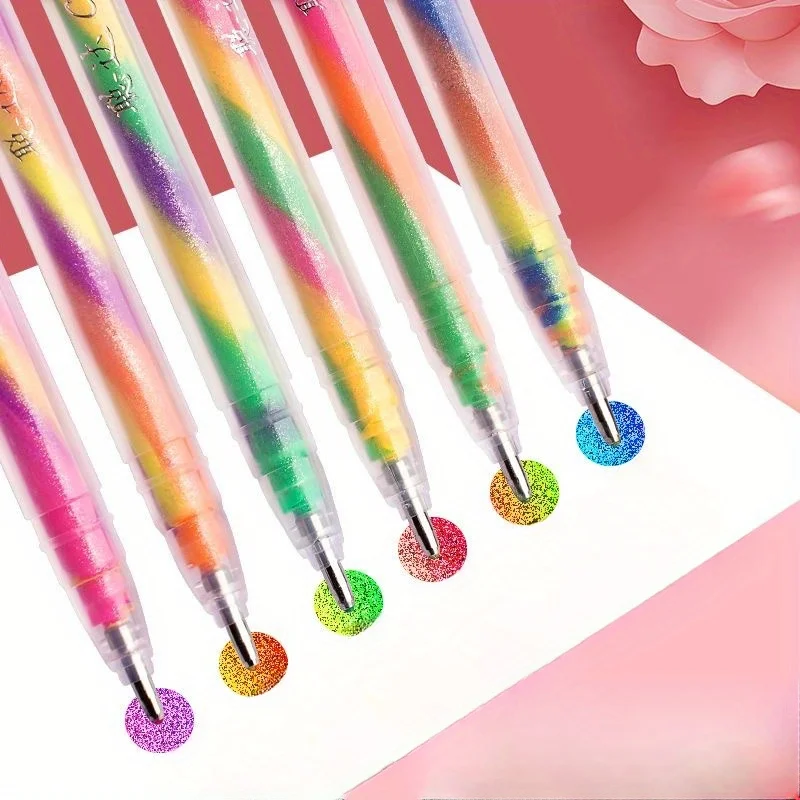6pcs Glitter Gel Highlighter Pens 1.2mm, Smooth Writing Vibrant Color Markers for Journaling, DIY Crafts, Greeting Cards
