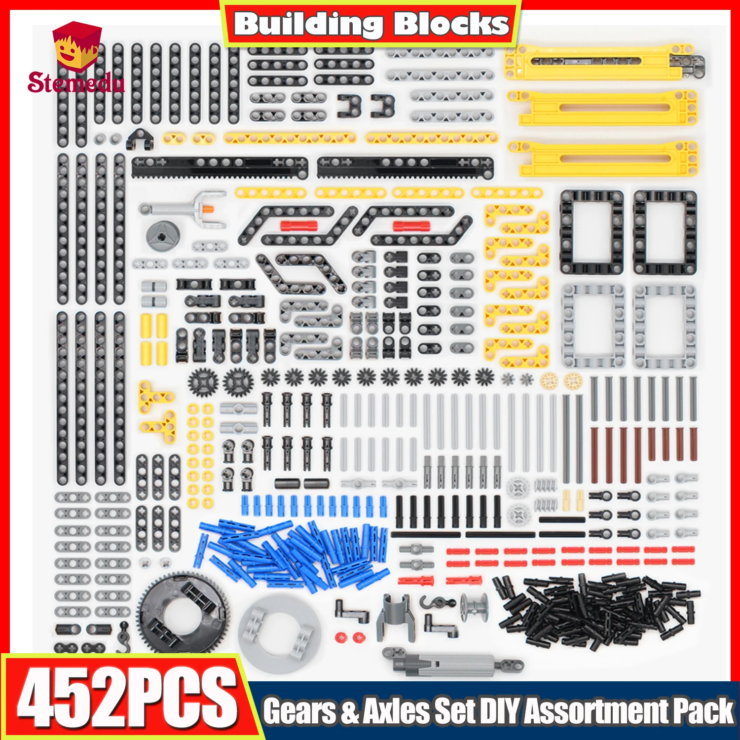 Ensemble d'engrenages et d'essieux, 452 pièces, assortiment d'engrenages de bricolage, pièces techniques, faisceaux, connecteurs d'essieux et de broches, bras de levage pour blocs de construction
