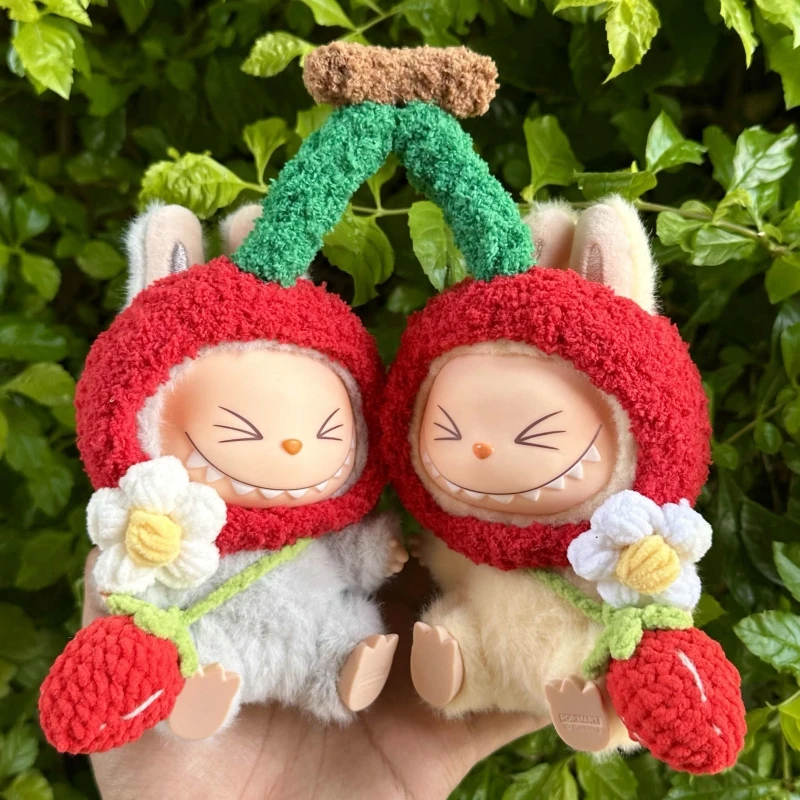 

17 см Labubu V1 V2 Одежда для кукол Детская одежда для близнецов Сменный клей Кукла Вишневый костюм Kawaii Одежда для кукол Аксессуары без кукол