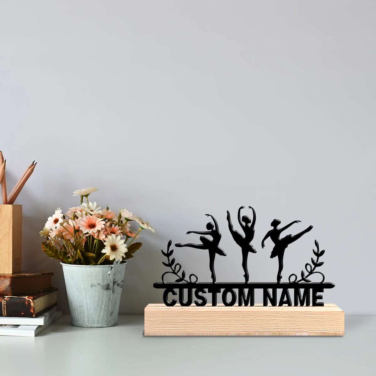 1pc Personalized Custom Ballet Metal Statues With Wooden Base Tabletop Decoration Outdoor Desk Sculpture With Wooden Base, Ideal