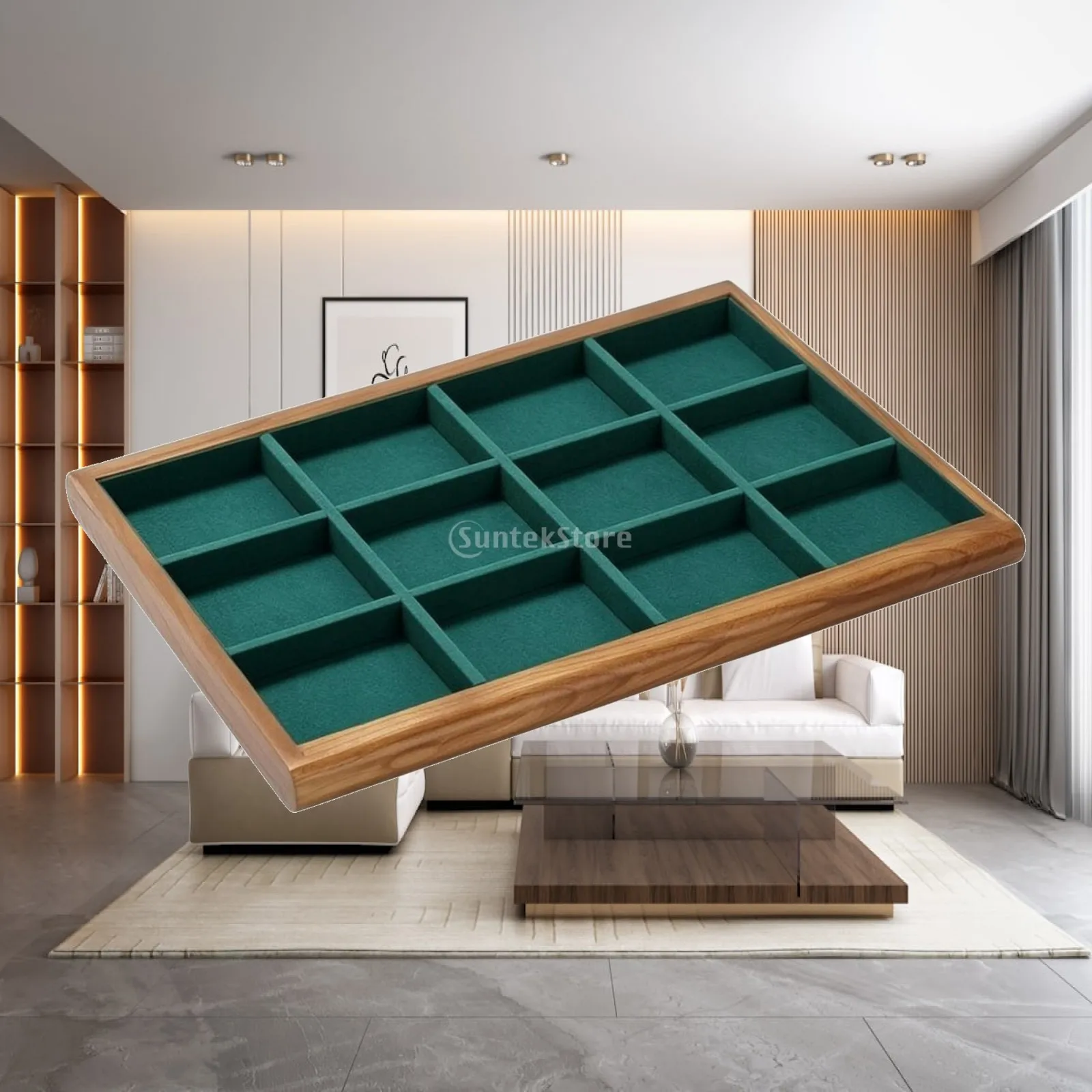 Natural Wood Jewelry Tray Storage Box Organizer for Rings Necklaces Pendants Display Case Showcase Presentation