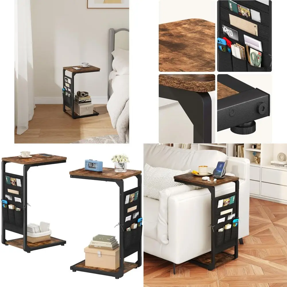 

Compact C-Shaped Side Tables with Storage, 2-Piece Sofa TV Tray Set, Living & Bedroom Use, Bedside Table ET-P-BR2