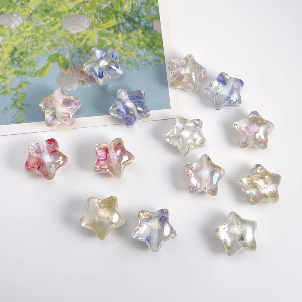 تصميم ودي 50 قطعة 19*20 مللي متر يدوية الصنع/تأثير شل أورورا/خرز راتينج ذاتي الصنع/شكل نجمة/إكسسوارات مجوهرات/صنع الخرز # 19548 #3