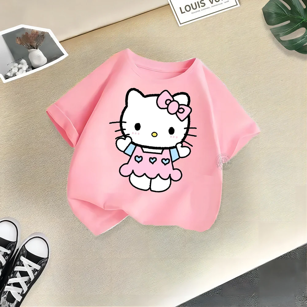 Sanrio Teen estate 100% cotone t-shirt semplice e giocosa Hello Kitty graphic Kids confortevole t-shirt in cotone ragazzi ragazze Short s