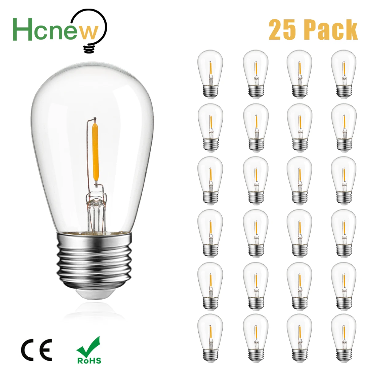 

S14 Led Bulb Replacement E27 220V 1W Warm White Clear Glass Dimmable Vintage Outdoor Pendant Light String Wedding New Year Decor