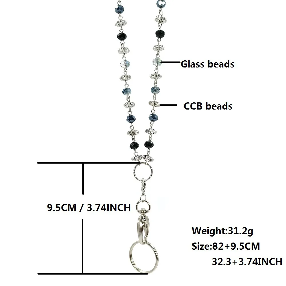 Black Blue Beads Women\'s Fashion Lanyard Necklace ID Name Badge Card Holder Lanyards for Key Necklace Name Badge Holders