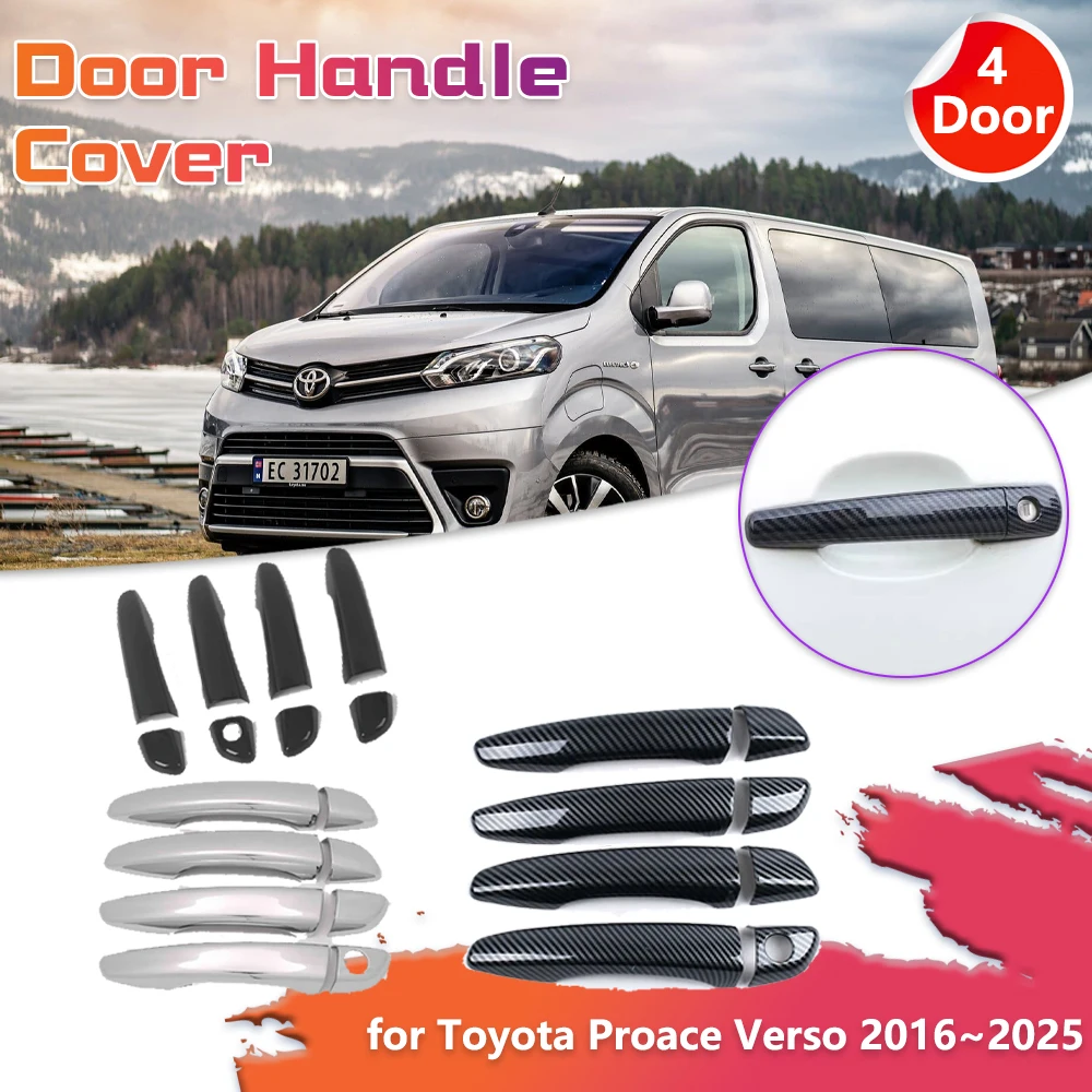 Car Door Handle Cover for Toyota Proace Verso 2016~2025 2017 Carbon Fiber Black Sticker Trim Decor Scratch Parts Cap Accessories