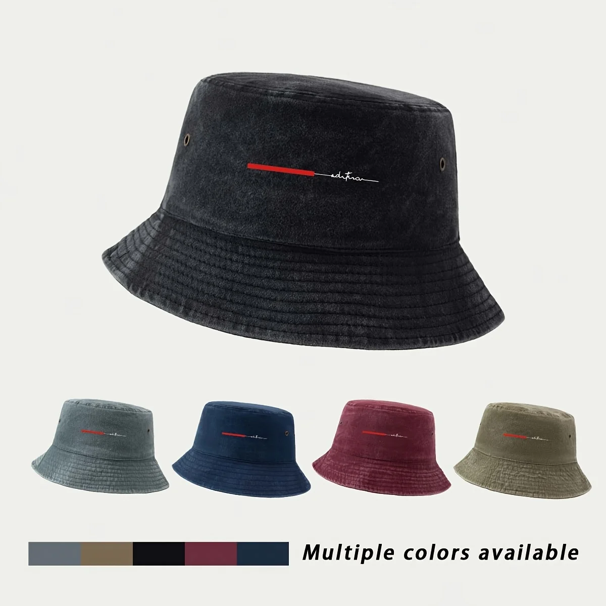 Fisherman Hat with Minimalist Red Stripe Hand-Written Signature Pattern, Casual Cap Easy to Clean Comfortable Breathable Trucker